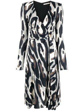 animal-print wrap midi dress