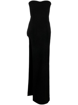 high-slit strapless dress