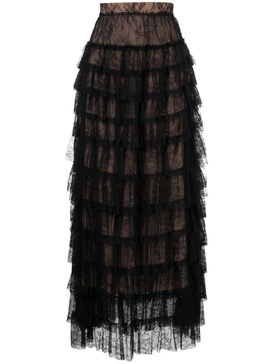 ruffled Chantilly-lace maxi skirt