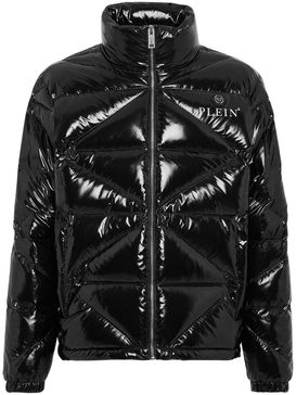 logo-plaque glossy padded jacket