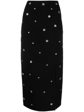 floral-appliqué pencil skirt