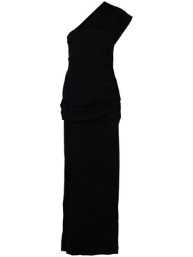 gathered asymmetric silk gown