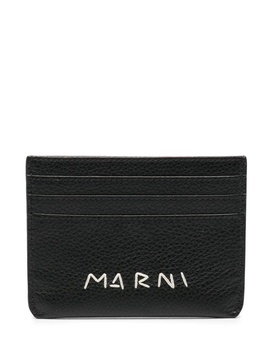 logo-embroidered leather card holder