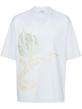 floral-embroidered cotton T-shirt