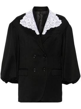 lace-appliqué double-breasted blazer