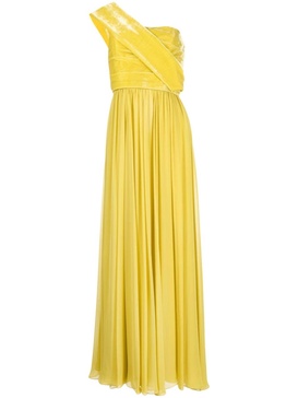 one-shoulder silk gown