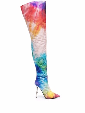 tie-dye print thigh high boots