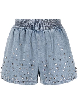 glass-crystal-embellished denim shorts