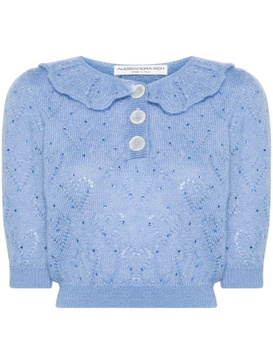 crystal-embellished pointelle-knit top