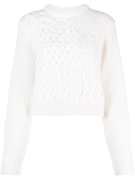 cable-knit cropped wool jumper