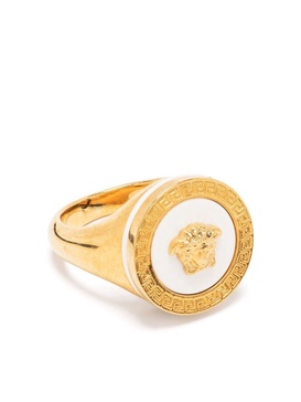 Gold-colored Ring With Medusa Detail And Greca Motif In Metal Man