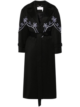 motif-embroidered maxi trench coat