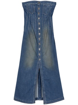 corseted denim midi dress