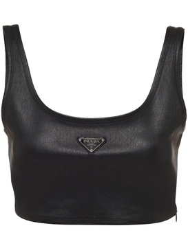 triangle-logo leather crop top