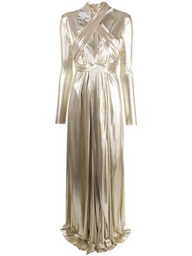 draped metallic-finish silk dress