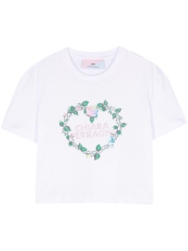 rhinestone-logo cotton T-shirt