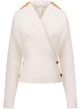 wrap-design pointed-collar shirt 