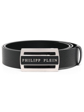 logo-plaque leather belt