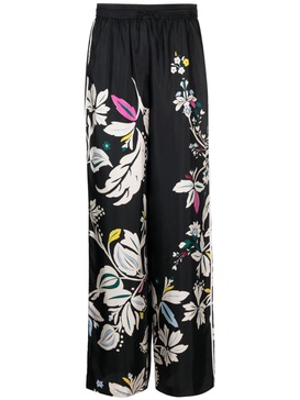 Floral wide-leg silk pants