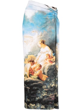 Painting-print asymmetric skirt