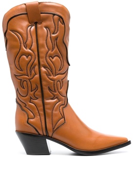 Brown Leather Olive Cowboy Boots