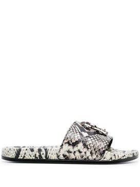 snakeskin-effect flat slides 