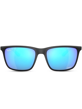 rectangle-frame mirrored-lens sunglasses