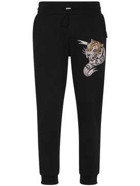 tiger-appliqué drawstring track pants