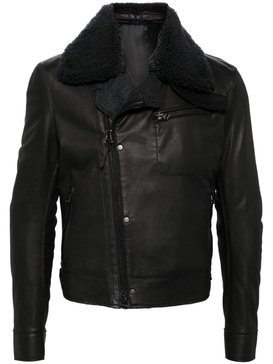 shearling-collar leather jacket