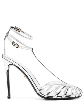 110mm metallic-finish ankle-strap sandals