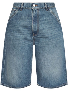 knee-length denim shorts