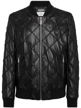 quilted leather bomber jacket