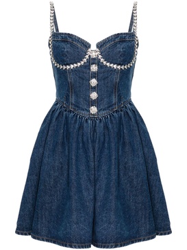 Self Portrait Diamante Denim Flared Dress