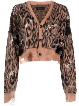 leopard-print cropped cardigan