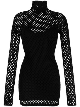 long-sleeved mesh short dress