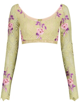 Pansy Sauvages floral-embroidered crop top