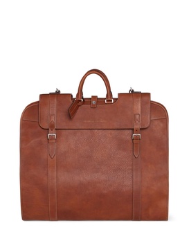 buckle-fastened leather garment bag