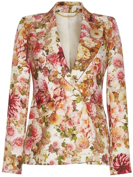 double-breasted floral-print blazer