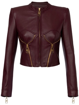 bustier design leather jacket