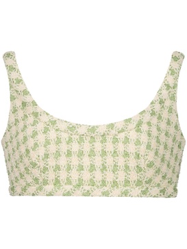 check-pattern tweed crop top