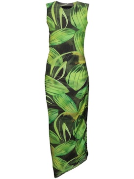 0-0-0-print sleeveless mesh midi dress