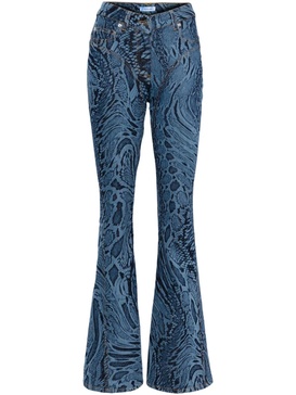 snake-print flared jeans