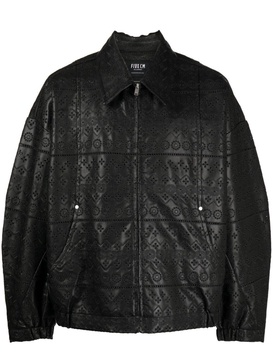 broderie-anglaise faux-leather bomber jacket