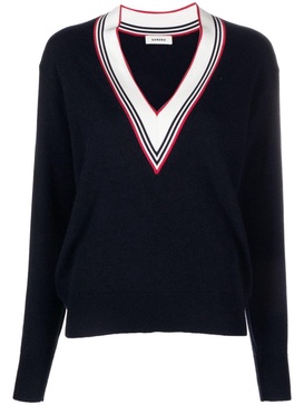 stripe-trim V-neck jumper