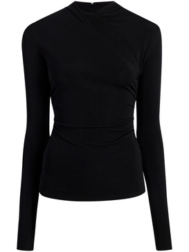 crossover-neck long-sleeve top