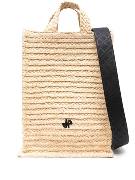 Vertical JP raffia tote bag