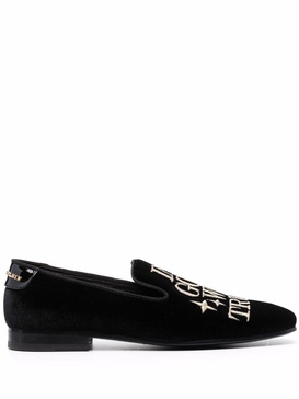 Money-embroidered velvet loafers