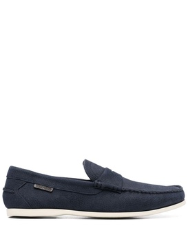 logo-appliqué leather loafers