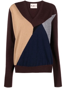 colour-block V-neck jumper