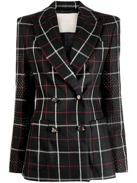 check-pattern peak-lapels blazer 